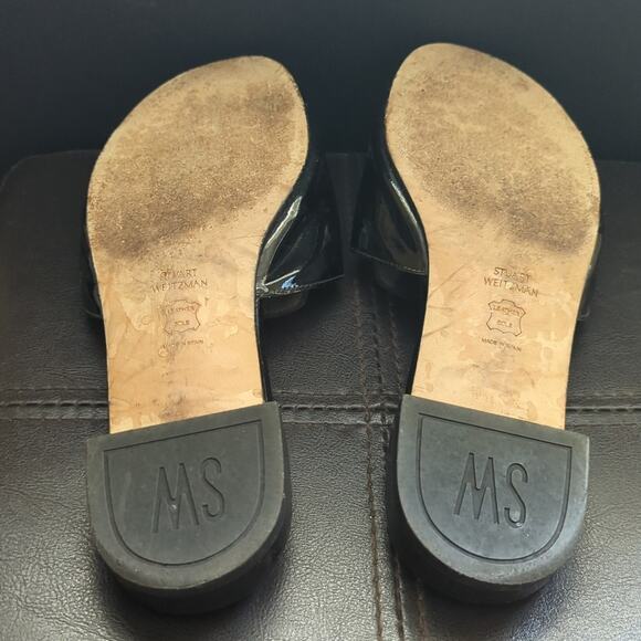 Stuart Weitzman Odeon Patent Leather Black Buckle Slide On Sandal - Picture 5 of 5